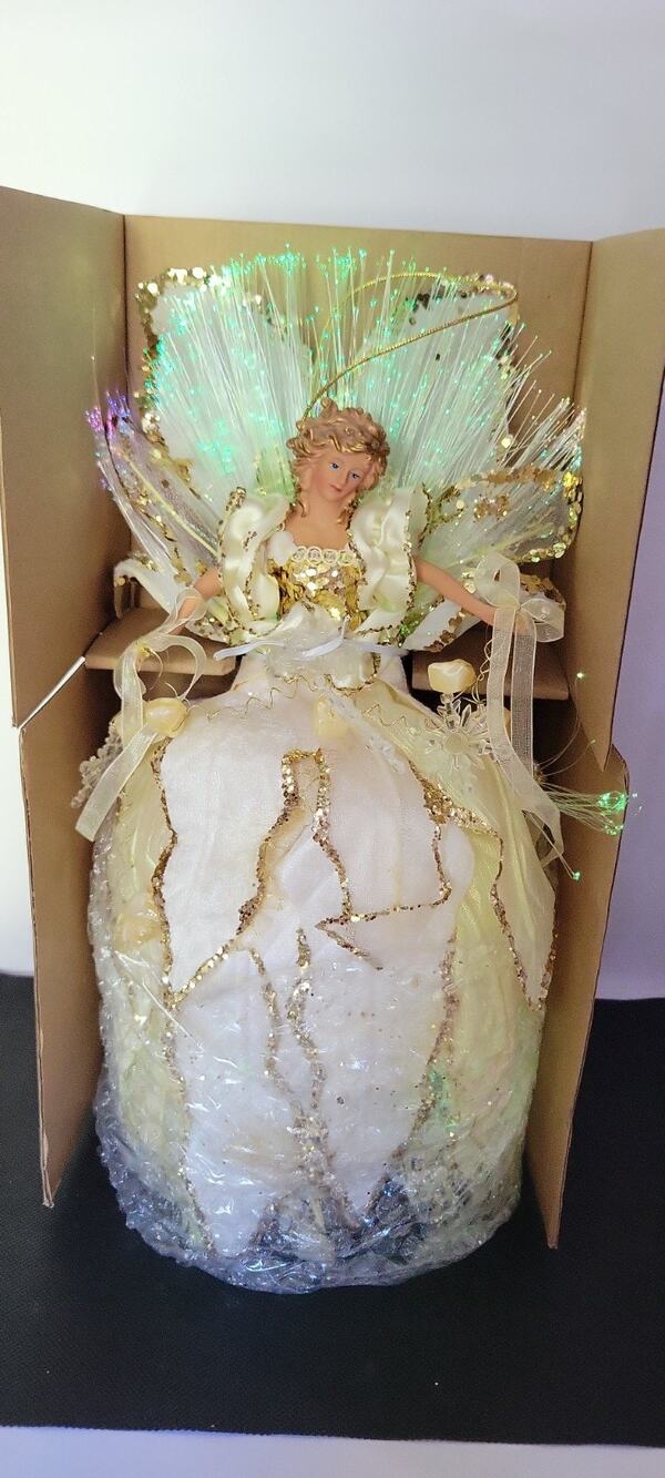 2008 Avon Fiber Optic Light Up Glitter Angel Christmas Decor 13” NIB New